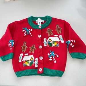 New Eagle's Eye Embellished Christmas Cardigan Gingerbread House Size 18‎ Months